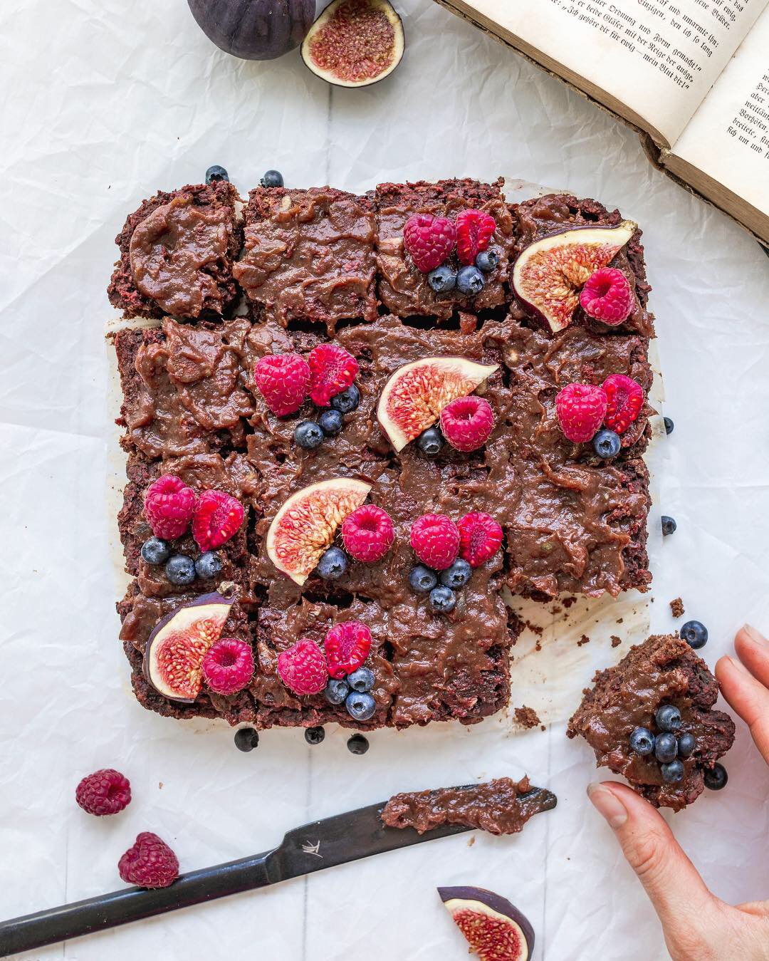 vegan beetroot brownies with berries